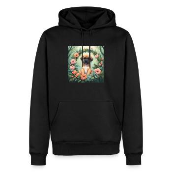 Cute Kawaii Baby Mastiff Floral - Men’s Premium Organic Hoodie - black - Front - Nico (187cm)