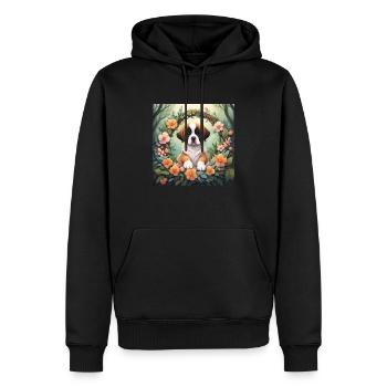 Cute Kawaii Baby Saint Bernard Floral - Men’s Premium Organic Hoodie - black - Front - Nico (187cm)