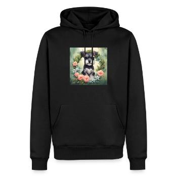 Cute Kawaii Baby Schnauzer Floral - Men’s Premium Organic Hoodie - black - Front - Nico (187cm)