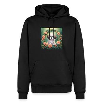 Cute Kawaii Baby Shih Tzu Floral - Men’s Premium Organic Hoodie - black - Front - Nico (187cm)