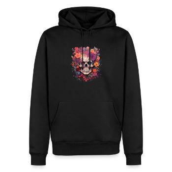 Blooming Skull – L’élégance de l’éphémère - Sweat à capuche Premium bio Homme - noir - Devant - Nico (187cm)
