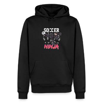 Cooler Cartoon-Fußball-Ninja-Fußballspieler - Männer Premium Bio Hoodie - Schwarz - Vorne - Nico (187cm)