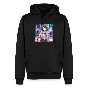 Cute girl anime - Sweat à capuche Premium bio Homme - noir - Devant - Nico (187cm)