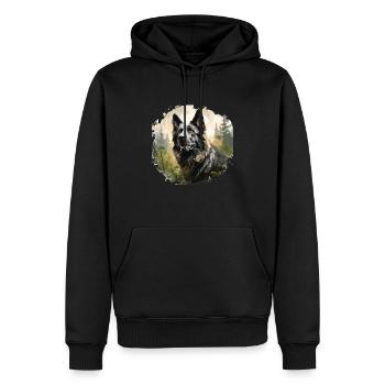 Grey German Shepherd Dog in the Forest - Men’s Premium Organic Hoodie - black - Front - Nico (187cm)