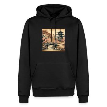 Japan Vintage Kirschblüten Pagode - Männer Premium Bio Hoodie - Schwarz - Vorne - Nico (187cm)
