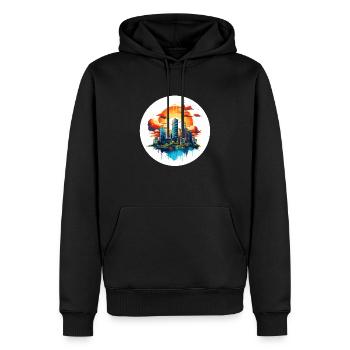 The city at sunrise - Men’s Premium Organic Hoodie - black - Front - Nico (187cm)