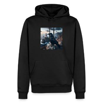Ein schwarzer Rabe vor dem Hintergrund des Meeres. - Männer Premium Bio Hoodie - Schwarz - Vorne - Nico (187cm)