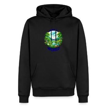 Save the World (Ein Aufruf zur Erhaltung)Blau - Männer Premium Bio Hoodie - Schwarz - Vorne - Nico (187cm)