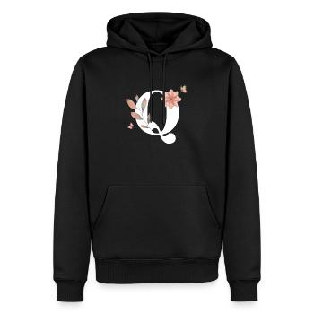 Lettre q fleurs sauvages aquarelles - Sweat à capuche Premium bio Homme - noir - Devant - Nico (187cm)