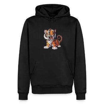 Heureux Tigre Dessin Animé Amoureux des animaux - Sweat à capuche Premium bio Homme - noir - Devant - Nico (187cm)