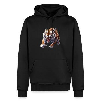 Fier tigre en mode attaque - Sweat à capuche Premium bio Homme - noir - Devant - Nico (187cm)