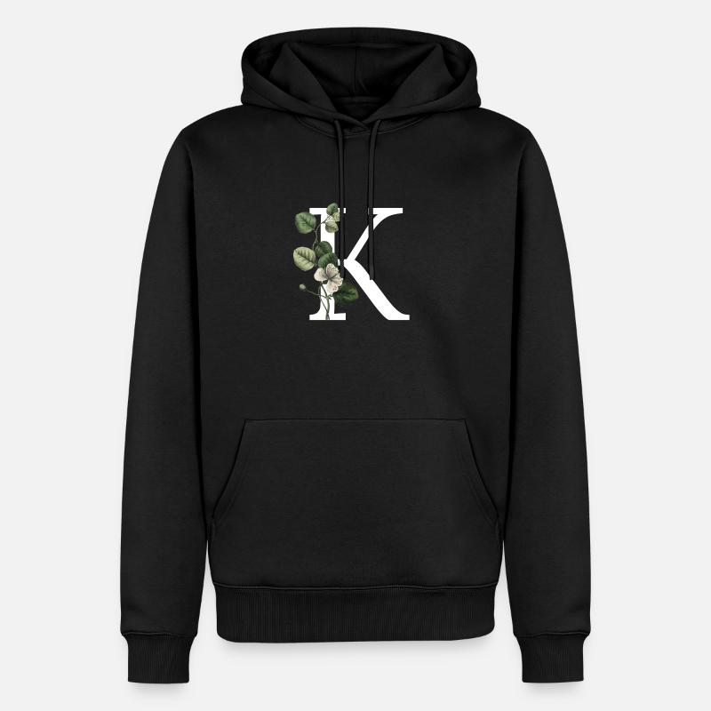 lettre K botanique vert - Sweat à capuche Premium bio Homme - noir