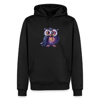 Hibou espiègle avec de grands yeux - Sweat à capuche Premium bio Homme - noir - Devant - Nico (187cm)
