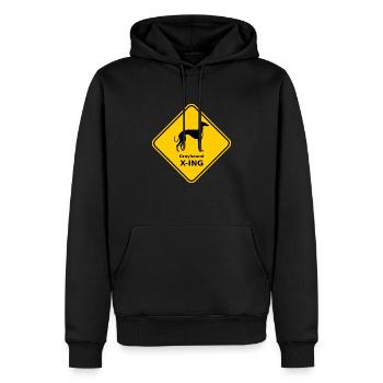 Schild "Greyhound X-ING" - Männer Premium Bio Hoodie - Schwarz - Vorne - Nico (187cm)
