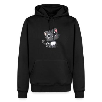 Chaton Gris Mignon Grands Yeux - Sweat à capuche Premium bio Homme - noir - Devant - Nico (187cm)