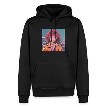 80er Jahre Anime Mädchen beruhigender hochwertiger Modedruck - Männer Premium Bio Hoodie - Schwarz - Vorne - Nico (187cm)