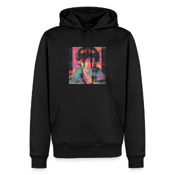 80er Jahre Anime Teen Beruhigender Hochwertiger Modedruck - Männer Premium Bio Hoodie - Schwarz - Vorne - Nico (187cm)