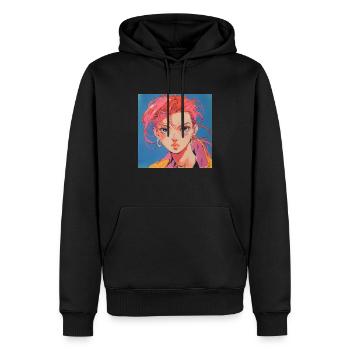 80s anime girl calming high quality fashion print - Men’s Premium Organic Hoodie - black - Front - Nico (187cm)
