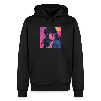 80er Jahre Anime Mädchen beruhigender hochwertiger Modedruck - Männer Premium Bio Hoodie - Schwarz - Vorne - Nico (187cm)