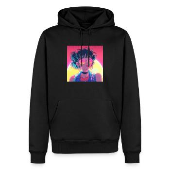 80er Jahre Anime Mädchen beruhigender hochwertiger Modedruck - Männer Premium Bio Hoodie - Schwarz - Vorne - Nico (187cm)