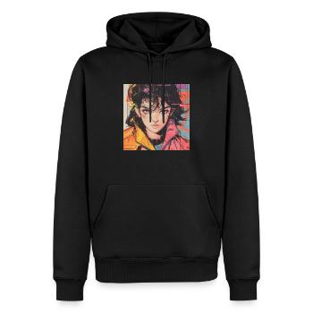 80er Jahre Anime Mädchen beruhigender hochwertiger Modedruck - Männer Premium Bio Hoodie - Schwarz - Vorne - Nico (187cm)