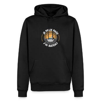 Je peux pas j'ai bateau - idée cadeau humoristique - Sweat à capuche Premium bio Homme - noir - Devant - Nico (187cm)