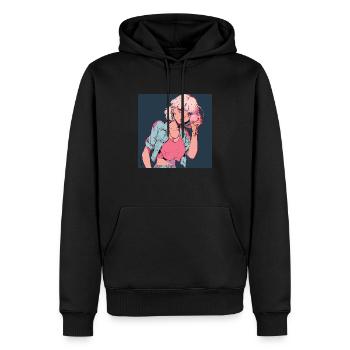 des années 80 anime fille calmant impression de mode de haute qualité - Sweat à capuche Premium bio Homme - noir - Devant - Nico (187cm)