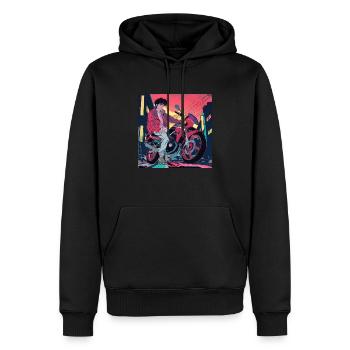 80er Jahre Anime Typ beruhigender hochwertiger Modedruck - Männer Premium Bio Hoodie - Schwarz - Vorne - Nico (187cm)