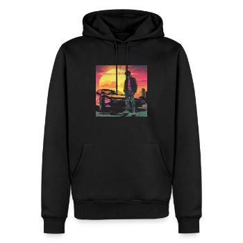 Années 80 Anime Guy Calmant Impression de mode de haute qualité - Sweat à capuche Premium bio Homme - noir - Devant - Nico (187cm)