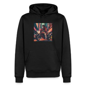 80er Jahre Anime Typ beruhigender hochwertiger Modedruck - Männer Premium Bio Hoodie - Schwarz - Vorne - Nico (187cm)