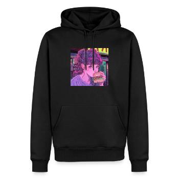 80er Jahre Anime Mädchen beruhigender hochwertiger Modedruck - Männer Premium Bio Hoodie - Schwarz - Vorne - Nico (187cm)