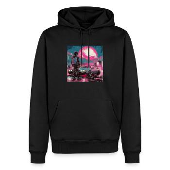 Années 80 Anime Guy Calmant Impression de mode de haute qualité - Sweat à capuche Premium bio Homme - noir - Devant - Nico (187cm)