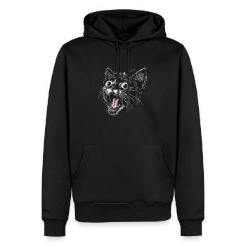 Chat noir surpris avec de grands yeux - Sweat à capuche Premium bio Homme - noir - Devant - Nico (187cm)