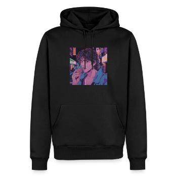 80er Jahre Anime Mädchen beruhigender hochwertiger Modedruck - Männer Premium Bio Hoodie - Schwarz - Vorne - Nico (187cm)