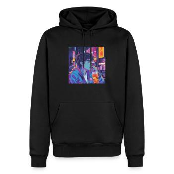80er Jahre Anime Typ beruhigender hochwertiger Modedruck - Männer Premium Bio Hoodie - Schwarz - Vorne - Nico (187cm)