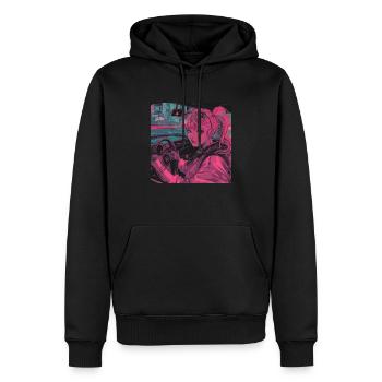 80er Jahre Anime Mädchen beruhigender hochwertiger Modedruck - Männer Premium Bio Hoodie - Schwarz - Vorne - Nico (187cm)