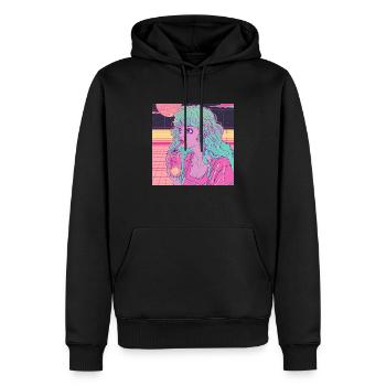 80s anime girl calming high quality fashion print - Men’s Premium Organic Hoodie - black - Front - Nico (187cm)