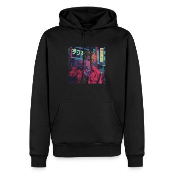 Années 80 Anime Guy Calmant Impression de mode de haute qualité - Sweat à capuche Premium bio Homme - noir - Devant - Nico (187cm)