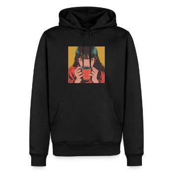 80er Jahre Anime Mädchen beruhigender hochwertiger Modedruck - Männer Premium Bio Hoodie - Schwarz - Vorne - Nico (187cm)