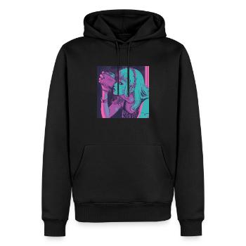 80er Jahre Anime Mädchen beruhigender hochwertiger Modedruck - Männer Premium Bio Hoodie - Schwarz - Vorne - Nico (187cm)