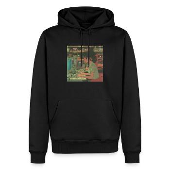 80er Jahre Anime Mädchen beruhigender hochwertiger Modedruck - Männer Premium Bio Hoodie - Schwarz - Vorne - Nico (187cm)