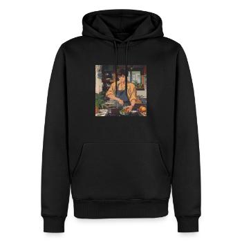 Années 80 Anime Guy Calmant Impression de mode de haute qualité - Sweat à capuche Premium bio Homme - noir - Devant - Nico (187cm)