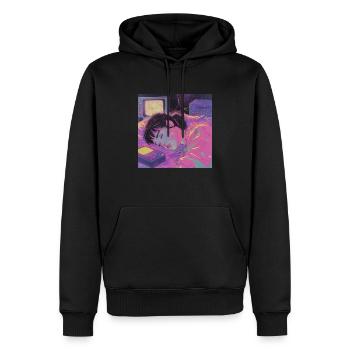80s anime girl calming high quality fashion print - Men’s Premium Organic Hoodie - black - Front - Nico (187cm)