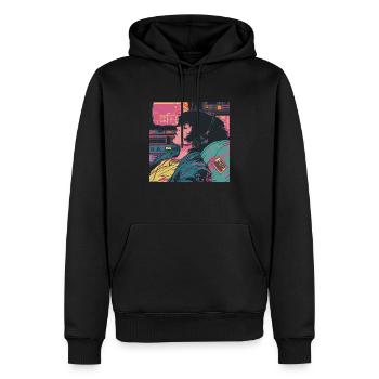 Années 80 Anime Guy Calmant Impression de mode de haute qualité - Sweat à capuche Premium bio Homme - noir - Devant - Nico (187cm)
