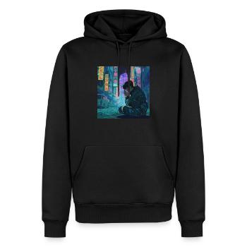 80er Jahre Anime Mädchen beruhigender hochwertiger Modedruck - Männer Premium Bio Hoodie - Schwarz - Vorne - Nico (187cm)