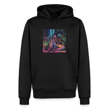 80er Jahre Anime Mädchen beruhigender hochwertiger Modedruck - Männer Premium Bio Hoodie - Schwarz - Vorne - Nico (187cm)