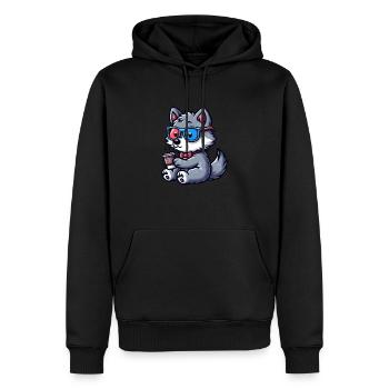 Loup avec des verres rapides et du café - Sweat à capuche Premium bio Homme - noir - Devant - Nico (187cm)