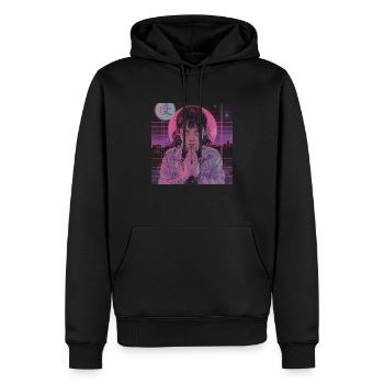80er Jahre Anime Mädchen beruhigender hochwertiger Modedruck - Männer Premium Bio Hoodie - Schwarz - Vorne - Nico (187cm)