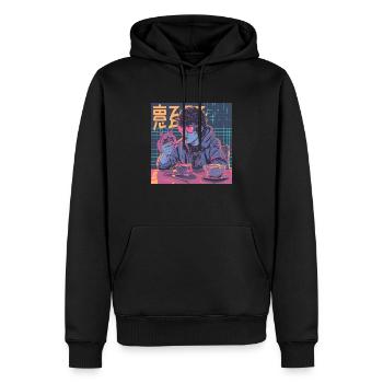 Années 80 Anime Guy Calmant Impression de mode de haute qualité - Sweat à capuche Premium bio Homme - noir - Devant - Nico (187cm)