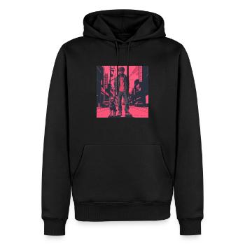 80er Jahre Anime Typ beruhigender hochwertiger Modedruck - Männer Premium Bio Hoodie - Schwarz - Vorne - Nico (187cm)